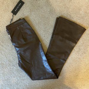 White Fox Zip-Up Leather Flare Pants in Brown